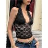 image:imageMakeMeChic Womens Floral Lace Halter Crop Tops Sheer Scallop Trim Sleeveless Y2K Tank TopBlack