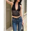image:imageMakeMeChic Womens Floral Lace Halter Crop Tops Sheer Scallop Trim Sleeveless Y2K Tank TopBlack