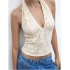image:imageMakeMeChic Womens Floral Lace Halter Tops Sleeveless Fall Going Out Crop Tank TopsApricot