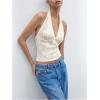 image:imageMakeMeChic Womens Floral Lace Halter Tops Sleeveless Fall Going Out Crop Tank TopsApricot