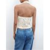 image:imageMakeMeChic Womens Floral Lace Halter Tops Sleeveless Fall Going Out Crop Tank TopsApricot