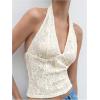 image:imageMakeMeChic Womens Floral Lace Halter Tops Sleeveless Fall Going Out Crop Tank TopsApricot