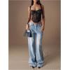 image:imageMakeMeChic Womens Floral Lace Sheer Bustier Top Spaghetti Strap Going Out TopsBlack