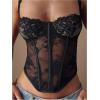 image:imageMakeMeChic Womens Floral Lace Sheer Bustier Top Spaghetti Strap Going Out TopsBlack