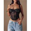 image:imageMakeMeChic Womens Floral Lace Sheer Bustier Top Spaghetti Strap Going Out TopsBlack