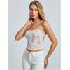 image:imageMakeMeChic Womens Floral Lace Sheer Camisole Spaghetti Strap Lace Up Backless Tank Crop TopWhite