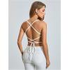image:imageMakeMeChic Womens Floral Lace Sheer Camisole Spaghetti Strap Lace Up Backless Tank Crop TopWhite