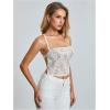 image:imageMakeMeChic Womens Floral Lace Sheer Camisole Spaghetti Strap Lace Up Backless Tank Crop TopWhite