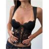 image:imageMakeMeChic Womens Floral Lace Tie Front Bustier Corset Sleeveless Going Out Tank Crop TopBlack