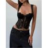 image:imageMakeMeChic Womens Floral Lace Tie Front Bustier Corset Sleeveless Going Out Tank Crop TopBlack
