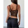 image:imageMakeMeChic Womens Floral Lace Tie Front Bustier Corset Sleeveless Going Out Tank Crop TopBrown
