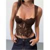 image:imageMakeMeChic Womens Floral Lace Tie Front Bustier Corset Sleeveless Going Out Tank Crop TopBrown
