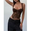 image:imageMakeMeChic Womens Floral Lace Tie Front Bustier Corset Sleeveless Going Out Tank Crop TopBrown