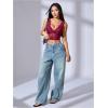 image:imageMakeMeChic Womens Floral Lace V Neck Tank Top Sleeveless Scallop Trim Crop TopsBurgundy