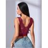 image:imageMakeMeChic Womens Floral Lace V Neck Tank Top Sleeveless Scallop Trim Crop TopsBurgundy