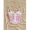 image:imageMakeMeChic Womens Floral Print Lace Bustier Corset Tops Spaghetti Strap Slim Fit Cami Crop TopPink