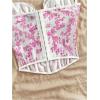 image:imageMakeMeChic Womens Floral Print Lace Bustier Corset Tops Spaghetti Strap Slim Fit Cami Crop TopPink