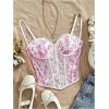 image:imageMakeMeChic Womens Floral Print Lace Bustier Corset Tops Spaghetti Strap Slim Fit Cami Crop TopPink