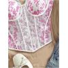 image:imageMakeMeChic Womens Floral Print Lace Bustier Corset Tops Spaghetti Strap Slim Fit Cami Crop TopPink
