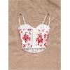 image:imageMakeMeChic Womens Floral Print Lace Bustier Corset Tops Spaghetti Strap Slim Fit Cami Crop TopRed and White