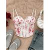 image:imageMakeMeChic Womens Floral Print Lace Bustier Corset Tops Spaghetti Strap Slim Fit Cami Crop TopRed and White