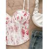image:imageMakeMeChic Womens Floral Print Lace Bustier Corset Tops Spaghetti Strap Slim Fit Cami Crop TopRed and White