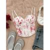 image:imageMakeMeChic Womens Floral Print Lace Bustier Corset Tops Spaghetti Strap Slim Fit Cami Crop TopRed and White