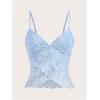 image:imageMakeMeChic Womens Floral Print Lettuce Trim Asymmetrical Hem Slim Fit Cami Crop TopBlue