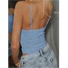 image:imageMakeMeChic Womens Floral Print Lettuce Trim Asymmetrical Hem Slim Fit Cami Crop TopBlue
