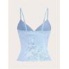 image:imageMakeMeChic Womens Floral Print Lettuce Trim Asymmetrical Hem Slim Fit Cami Crop TopBlue