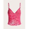 image:imageMakeMeChic Womens Floral Print Lettuce Trim Asymmetrical Hem Slim Fit Cami Crop TopHot Pink