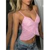 image:imageMakeMeChic Womens Floral Print Lettuce Trim Asymmetrical Hem Slim Fit Cami Crop TopPink