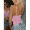 image:imageMakeMeChic Womens Floral Print Lettuce Trim Asymmetrical Hem Slim Fit Cami Crop TopPink