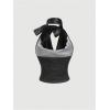 image:imageMakeMeChic Womens Floral Print Satin Halter Tops Shirred Knot Draped Summer ShirtBlack