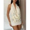 image:imageMakeMeChic Womens Floral Sequin Halter Top Draped Sleeveless Summer Elegant Party TopsApricot
