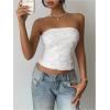 image:imageMakeMeChic Womens Floral Tube Top Elegant Beaded Strapless Bandeau Sleeveless Going Out Crop TopsWhite