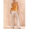 image:imageMakeMeChic Womens Floral V Neck Camisole Sleeveless Ruched Spaghetti Strap Tank Ruffle Y2k TopsBurnt Orange