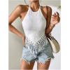 image:imageMakeMeChic Womens Fringe Halter Top Tie Backless Slim Fitted Boho Tassel Summer Crop Tank TopsWhite