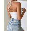 image:imageMakeMeChic Womens Fringe Halter Top Tie Backless Slim Fitted Boho Tassel Summer Crop Tank TopsWhite