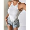 image:imageMakeMeChic Womens Fringe Halter Top Tie Backless Slim Fitted Boho Tassel Summer Crop Tank TopsWhite