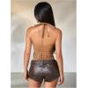 image:imageMakeMeChic Womens Fringe Rodeo Faux Suede Halter Tops Tie Backless Sleeveless Western Cowgirl Concert OutfitsBrown