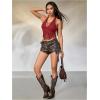 image:imageMakeMeChic Womens Fringe Rodeo Faux Suede Halter Tops Tie Backless Sleeveless Western Cowgirl Concert OutfitsRed