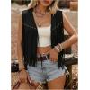 image:imageMakeMeChic Womens Fringe Tops Rivet Suede Sleeveless Concert Western Vest Cowboy JacketBlack