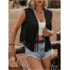 image:imageMakeMeChic Womens Fringe Tops Rivet Suede Sleeveless Concert Western Vest Cowboy JacketBlack