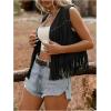 image:imageMakeMeChic Womens Fringe Tops Rivet Suede Sleeveless Concert Western Vest Cowboy JacketBlack