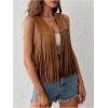 image:imageMakeMeChic Womens Fringe Tops Rivet Suede Sleeveless Concert Western Vest Cowboy JacketBrown