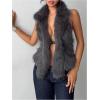 image:imageMakeMeChic Womens Fuzzy Faux Fur Halter Top Sleeveless Tie Backless Summer Going Out Tops Cowboy Chic OutfitsDark Grey