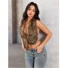 image:imageMakeMeChic Womens Fuzzy Faux Fur Halter Top Sleeveless Tie Backless Summer Going Out Tops Cowboy Chic OutfitsKhaki
