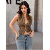 image:imageMakeMeChic Womens Fuzzy Faux Fur Halter Top Sleeveless Tie Backless Summer Going Out Tops Cowboy Chic OutfitsKhaki