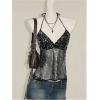 image:imageMakeMeChic Womens Glitter Sequin Mesh Sheer Halter Top Summer Tie Backless Y2K Concert Crop TopsBlack